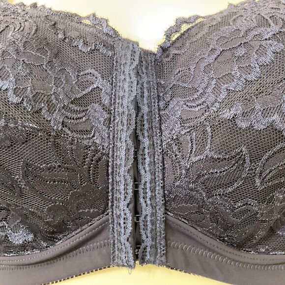 ASHLEY STEWART Bra 38D Full Coverage Front Close adj shoulder Navy Lace Posture - Picture 2 of 8